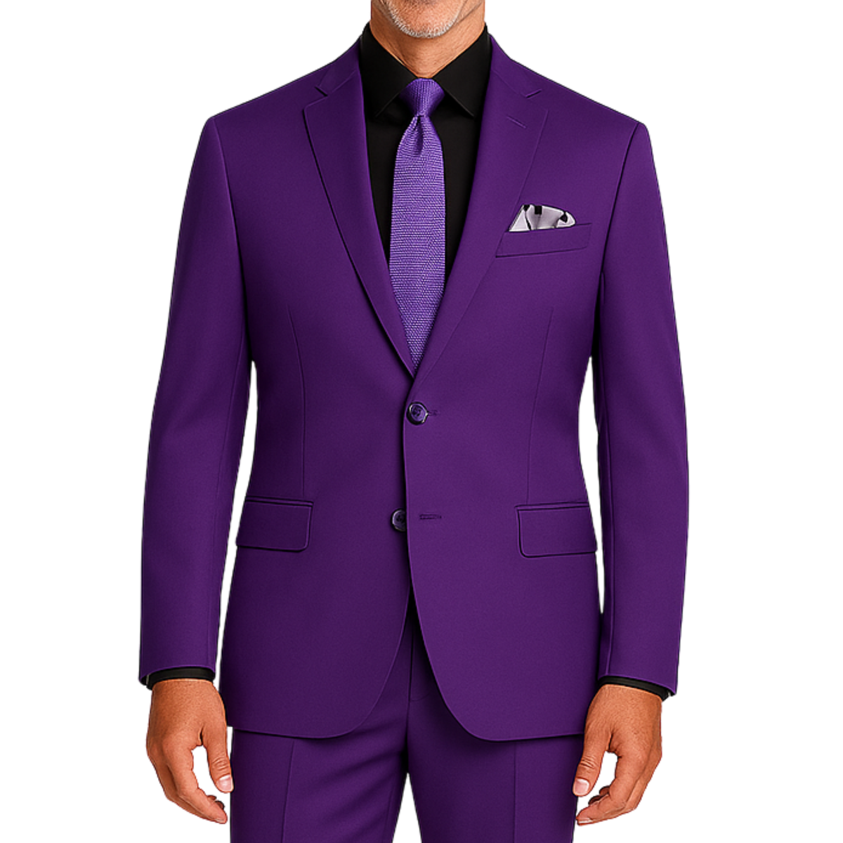 VINCI Men's Purple 2-Button Slim Fit Suit - NEW. Features a sleek modern silhouette with a fully lined notch lapel jacket and flat-front pants for custom tailoring. Ideal for polished office wear or sophisticated evening outings. Available at Fashion House Inc. (FH Menswear)