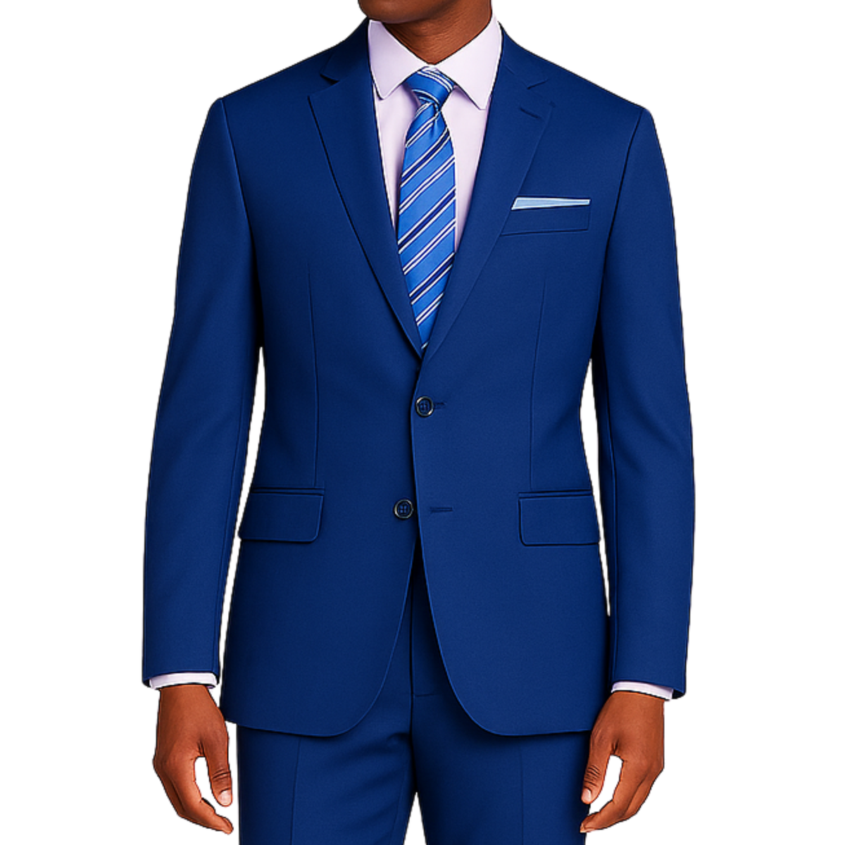 VINCI Men's Twilight Blue 2-Button Slim Fit Suit - NEW. Features a sleek modern silhouette with a fully lined notch lapel jacket and flat-front pants for custom tailoring. Ideal for polished office wear or sophisticated evening outings. Available at Fashion House Inc. (FH Menswear)