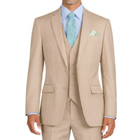 VINCI Men's Stone 3-Piece 2-Button Slim Suit with Matching Vest - NEW. Elegantly lined jacket with classic notch lapel, paired with flat-front pants for custom tailoring, offering a modern slim silhouette. Perfect for formal and professional occasions. Available at Fashion House Inc. (FH Menswear)