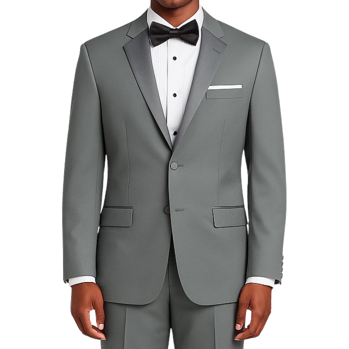 LUCCI Men's Gray Classic Fit Polyester Tuxedo Suit NEW. Timeless elegance with a fully lined jacket featuring a sateen notch lapel, and pleated pants ready for custom tailoring. Perfect for special occasions, available at Fashion House Inc. (FH Menswear)