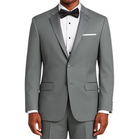 LUCCI Men's Gray Classic Fit Polyester Tuxedo Suit NEW. Timeless elegance with a fully lined jacket featuring a sateen notch lapel, and pleated pants ready for custom tailoring. Perfect for special occasions, available at Fashion House Inc. (FH Menswear)