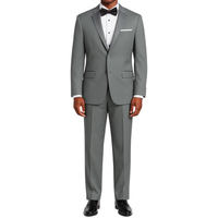 LUCCI Men's Gray Classic Fit Polyester Tuxedo Suit NEW. Timeless elegance with a fully lined jacket featuring a sateen notch lapel, and pleated pants ready for custom tailoring. Perfect for special occasions, available at Fashion House Inc. (FH Menswear)