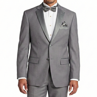 VINCI Men's Gray Slim Fit Formal Tuxedo Suit with Sateen Lapel & Trim – NEW. Tailored in a sleek slim-fit silhouette with a fully lined jacket and refined sateen notch lapel, plus flat-front pants with unfinished hems for custom tailoring. A timeless choice for weddings, galas, and formal events. Available at Fashion House Inc. (FH Menswear, Style #T-SC900)