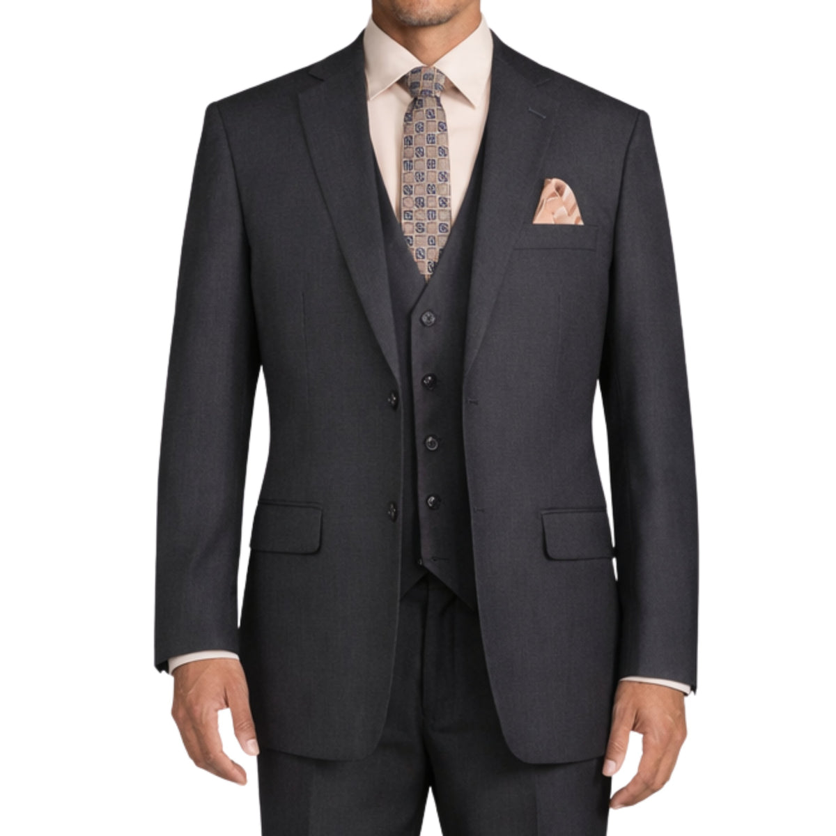 VINCI Men's Heather Gray 3-Piece 2-Button Classic-Fit Suit - NEW with Matching Vest. Features a fully lined notch lapel jacket, flat-front pants ready for custom tailoring, and a coordinating vest. Ideal for professional settings and social outings. Available at Fashion House Inc. (FH Menswear)