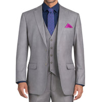 VINCI Men's Medium Gray 3-Piece 2-Button Classic-Fit Suit - NEW with Matching Vest. Features a fully lined notch lapel jacket, flat-front pants ready for custom tailoring, and a coordinating vest. Ideal for professional settings and social outings. Available at Fashion House Inc. (FH Menswear)