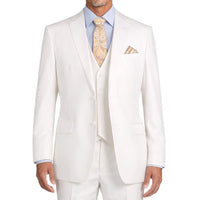 VINCI Men's White 3-Piece 2-Button Classic-Fit Suit - NEW with Matching Vest. Features a fully lined notch lapel jacket, flat-front pants ready for custom tailoring, and a coordinating vest. Ideal for professional settings and social outings. Available at Fashion House Inc. (FH Menswear)